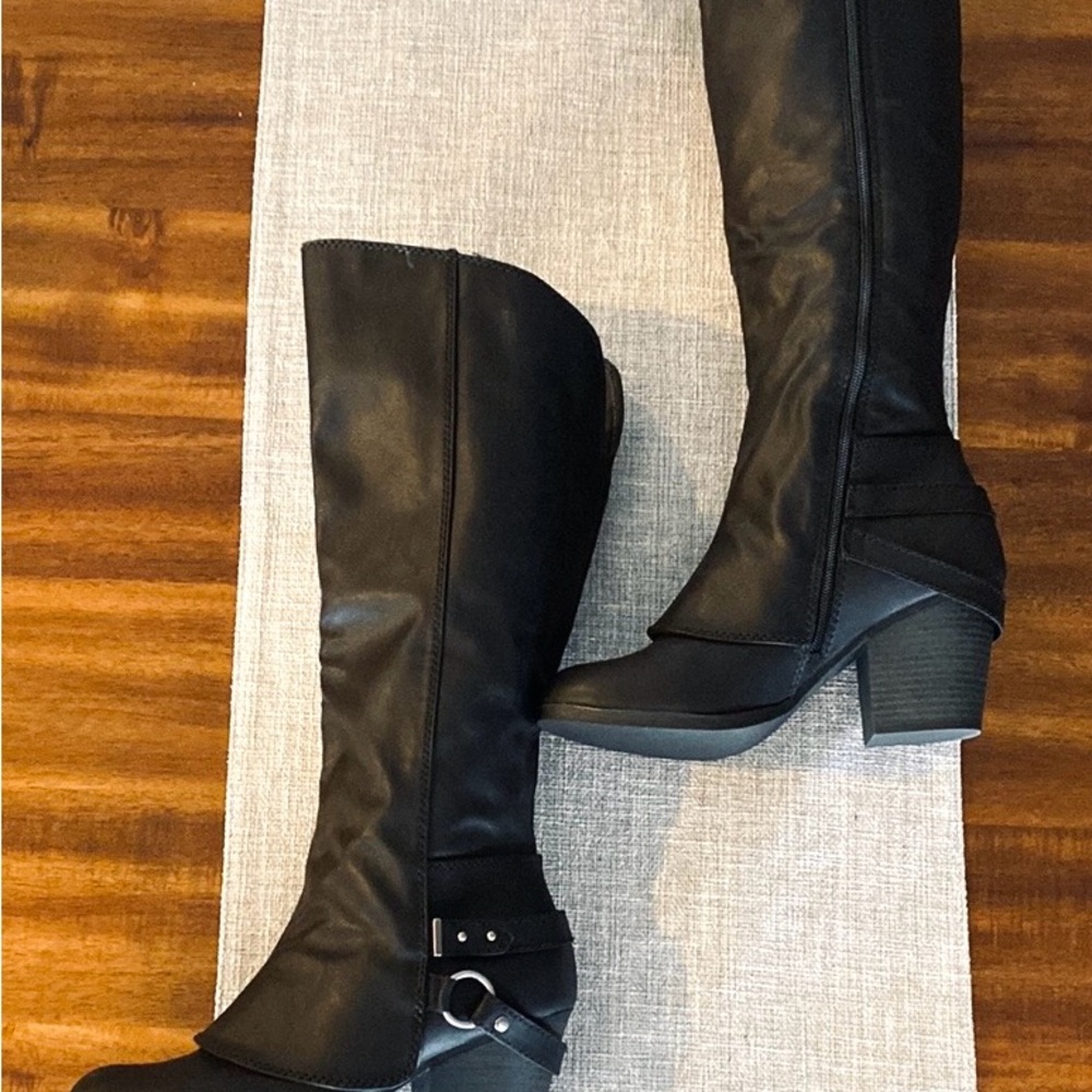 American Rag, Eboni , Black,  Knee-High Boots, decorative heel buckle
